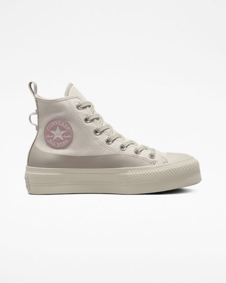 Pantofi Platforma Dama Converse Chuck Taylor All Star Lift Apa-Repellent Panza Inalti Bej Gri | RO IAGDE623